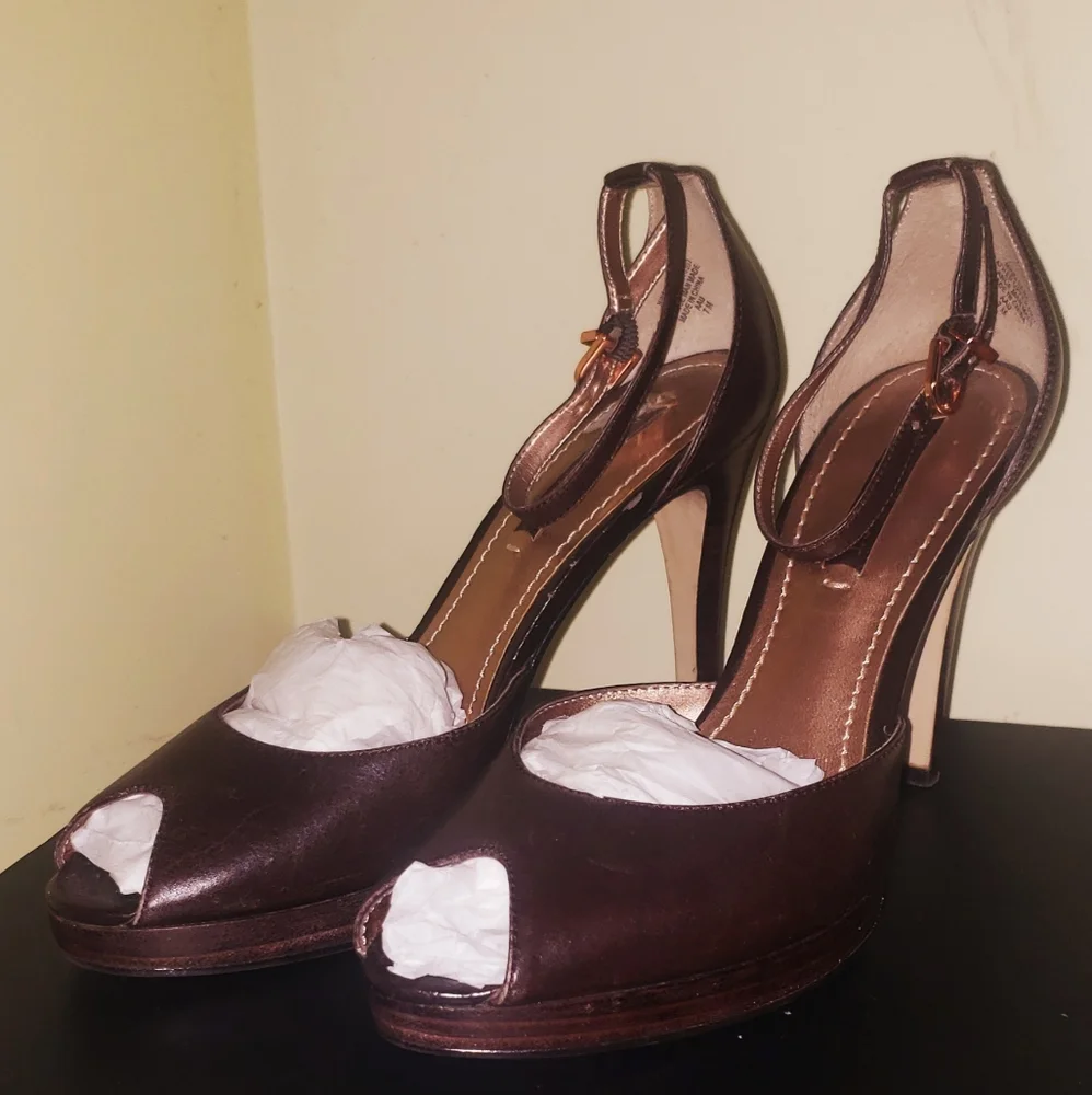 𝐍𝐈𝐍𝐄 𝐖𝐄𝐒𝐓 Leather Mary Jane Peep Toe Heels! Sz 7 Wmns. Stunning! - Picture 9 of 12